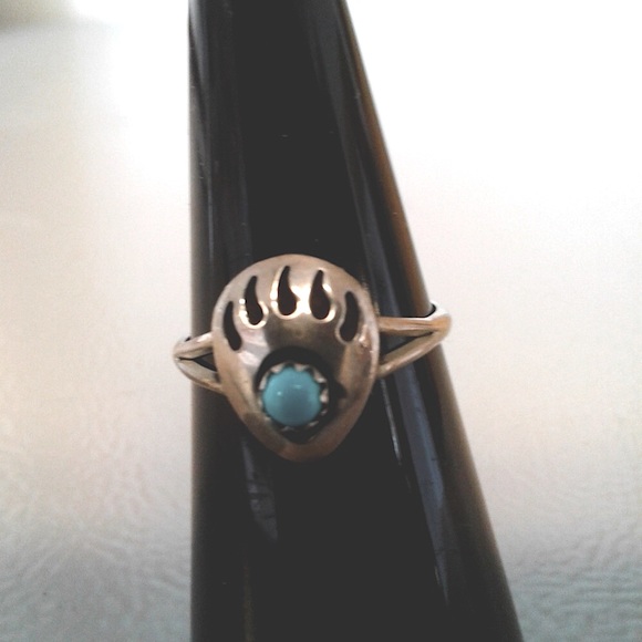 Native American Navajo Turquoise Bear Paw Ring - Picture 9 of 12